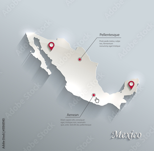 Mexico map blue white card paper 3D vector