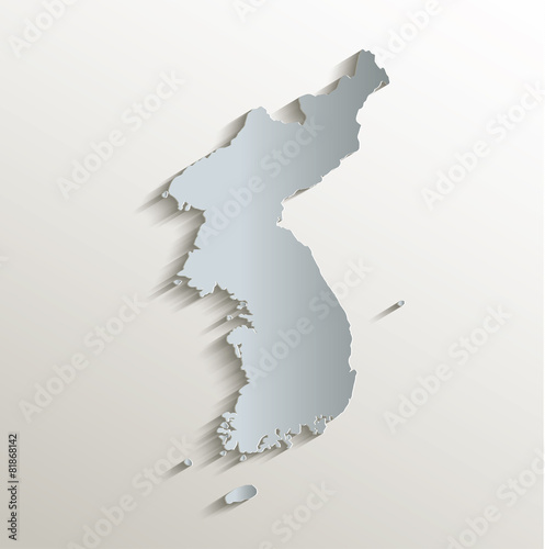 Korea map white blue card paper 3D vector