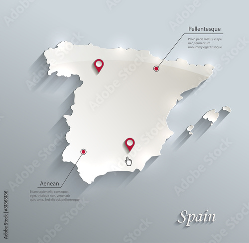 Spain map blue white card paper 3D vector