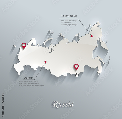 Russia map blue white card paper 3D vector