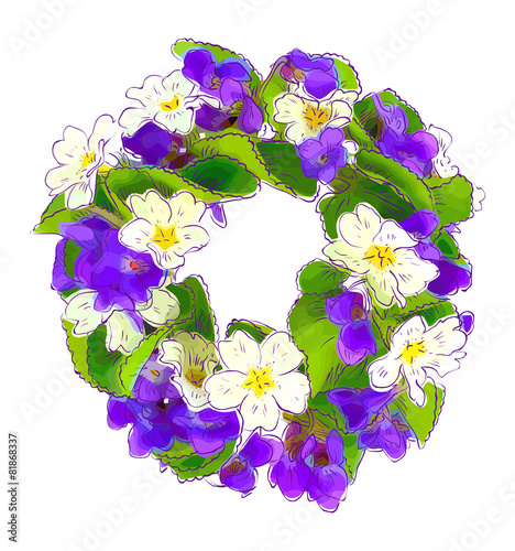 Wreath of woodland violets and primula.