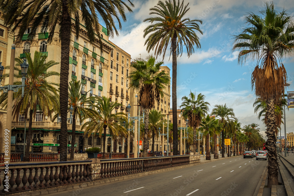 Early dusk settles in the streets of Barcelona. Early dusk settles in the streets of Barcelona.
