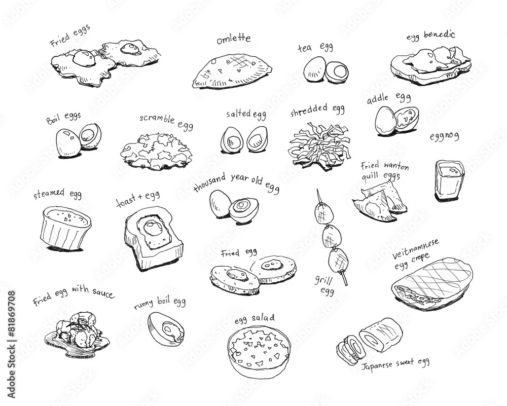 variety egg menu hand drawing illustration
