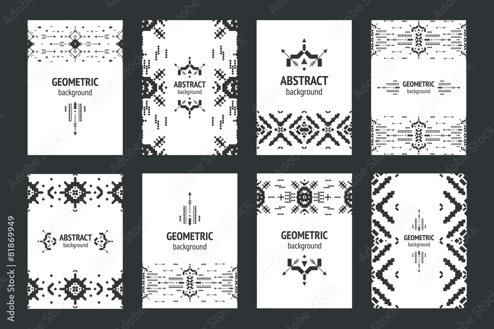Set of geometric flyers, hipster background with tribal elements