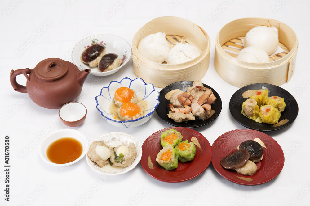 Group of stream Dim Sum chinese food and hot Tea Group of stream Dim Sum chinese food and hot Tea