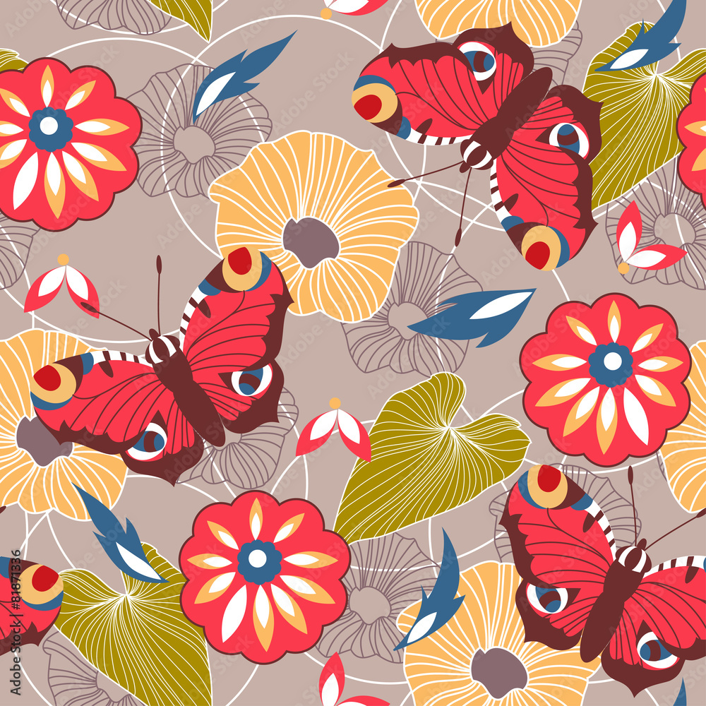 Seamless background with butterflies and flowers Seamless background with butterflies and flowers