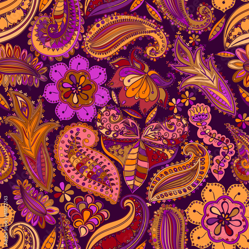 Vintage floral motif ethnic seamless background.