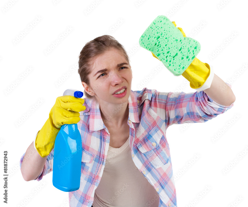 housewife in gloves with sponge and detergent. housewife in gloves with sponge and detergent.
