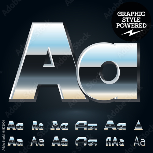 Vector set of glossy and shiny metal steel font. Letter A