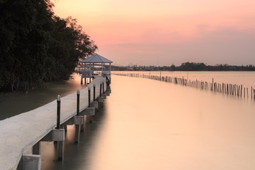 Sunset at nature trails bridge In Thailand