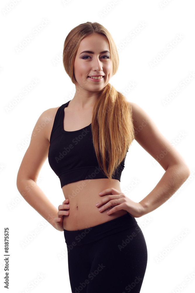 Portrait of sexy young woman looking at camera. Fitness female w Portrait of sexy young woman looking at camera. Fitness female w