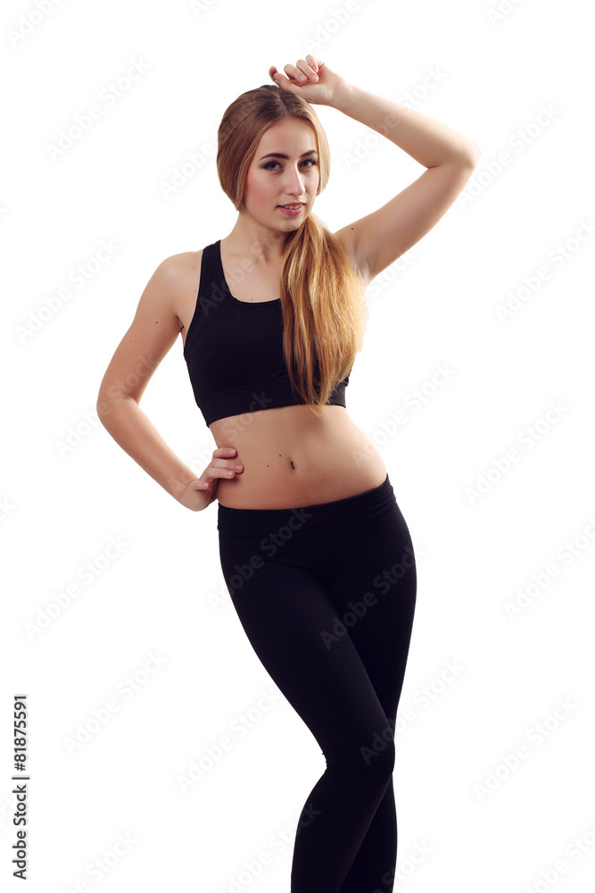 Beautiful woman body black white clothes on white background Beautiful woman body black white clothes on white background