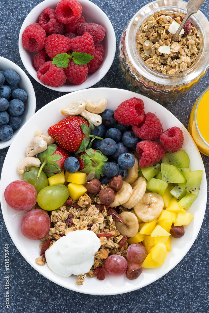 fresh foods for a healthy breakfast - berries, fruits, nuts fresh foods for a healthy breakfast - berries, fruits, nuts
