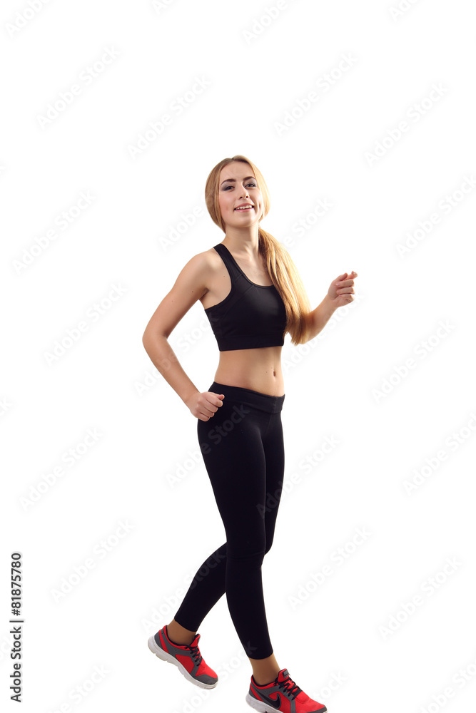 woman running isolated on white background, fitness healthy life woman running isolated on white background, fitness healthy life
