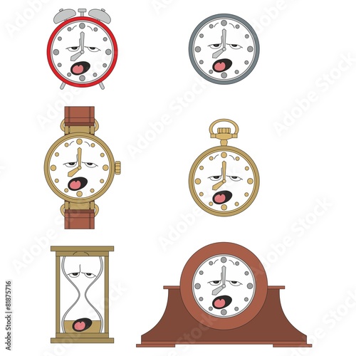 Cartoon funny clock face smiles 011