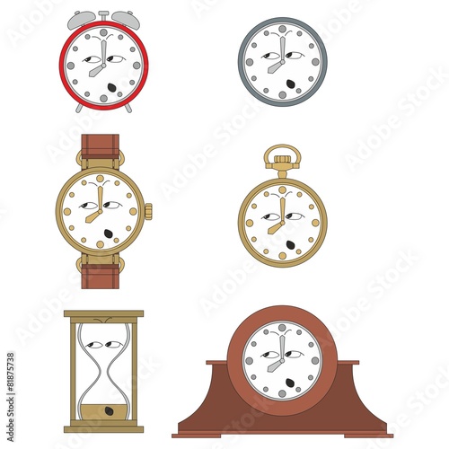 Cartoon funny clock face smiles 014