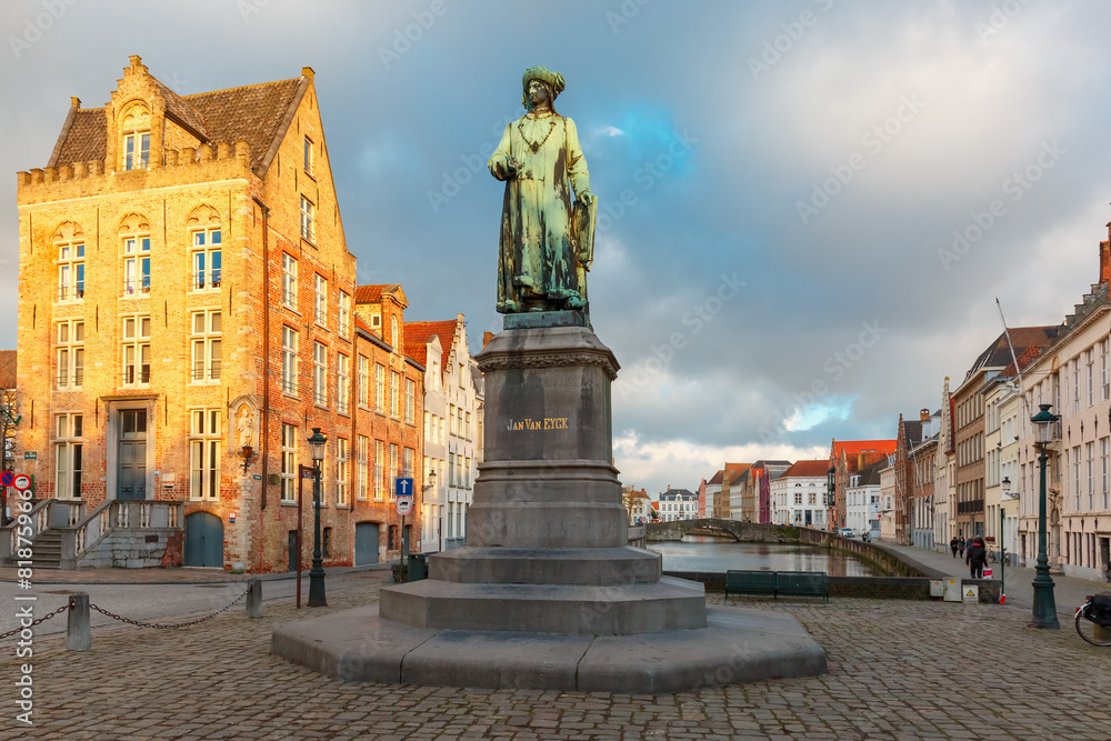 Jan Van Eyck Square and Spiegel in Bruges, Belgium