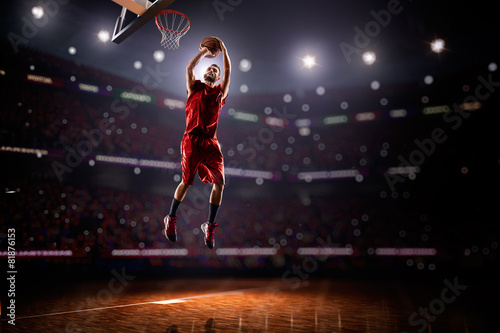 red Basketball player in action