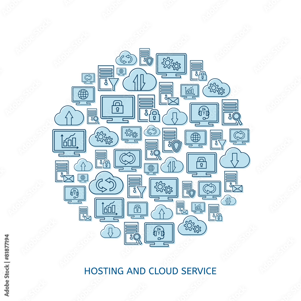 Naklejka premium Hosting, network and cloud service icons