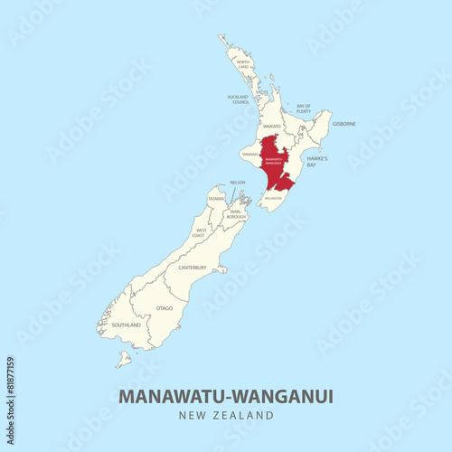 MANAWATU-WANGANUI REGION MAP flat design illustration vector