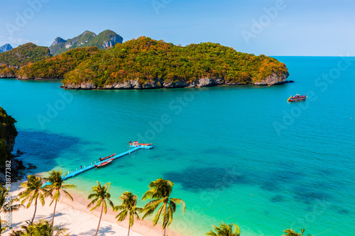 island of Thailand.Top view of paradise beach on the