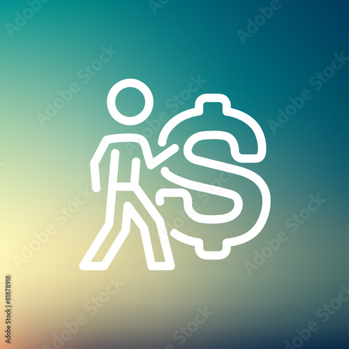 Man with big dollar symbol thin line icon