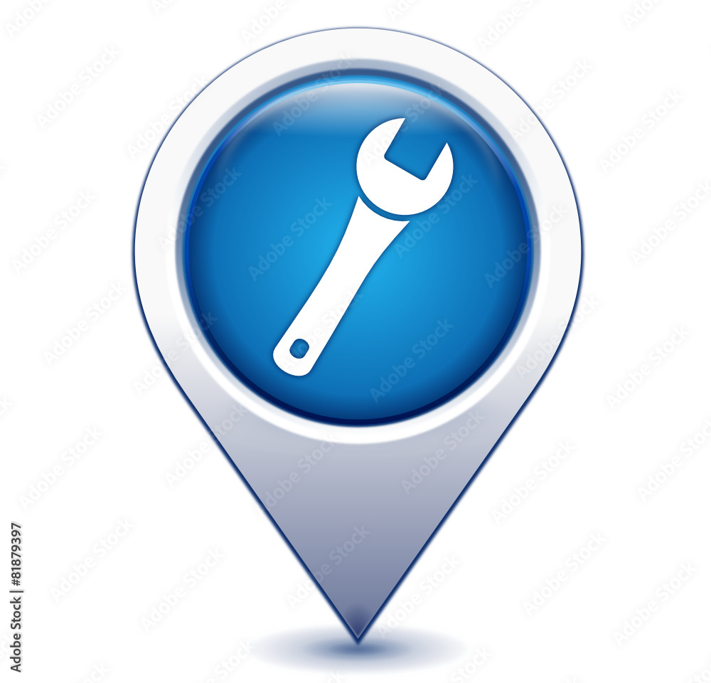 clef d'entretien sur marqueur géolocalisation bleu clef d'entretien sur marqueur géolocalisation bleu
