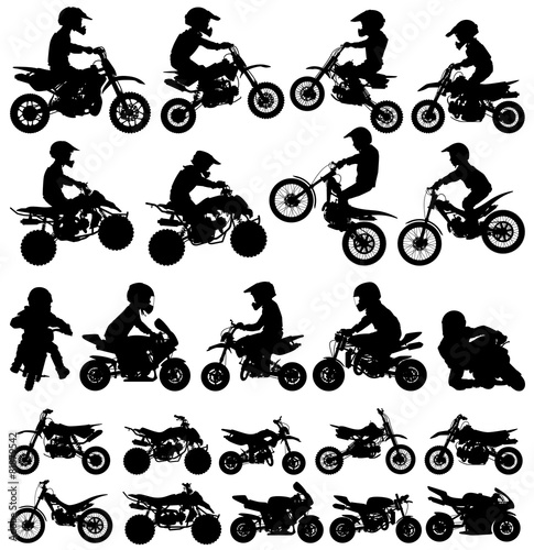 Set of vector silhouette of children riding a minibike