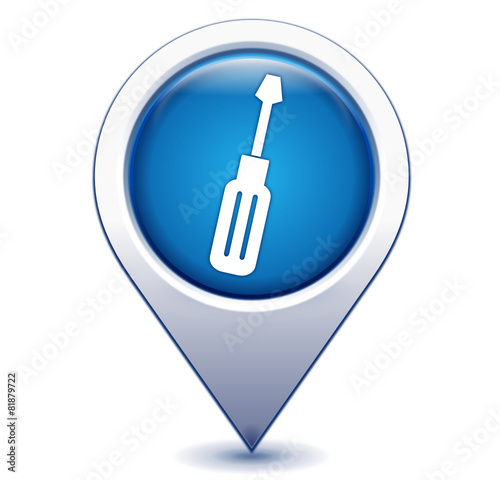tournevis sur marqueur géolocalisation bleu