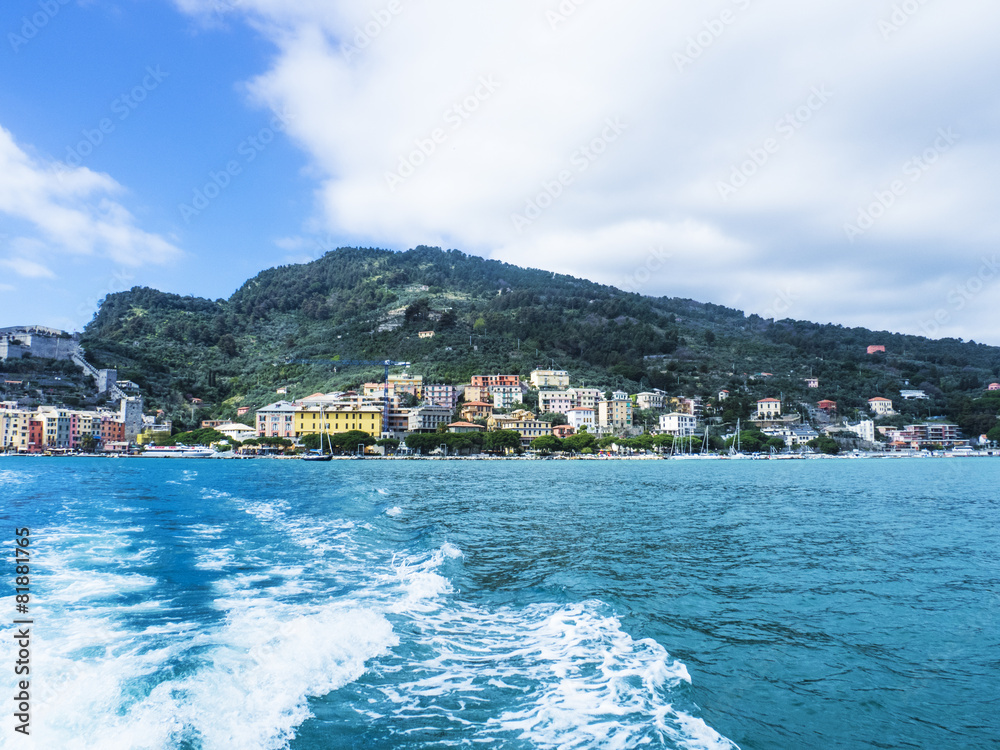 Fototapeta premium View of Cinque Terre in Liguria from the watercraft