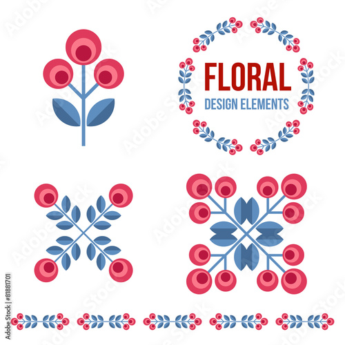 Set of design elements - retro flowers