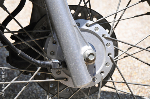 Close up detail of a motorcycle wheel