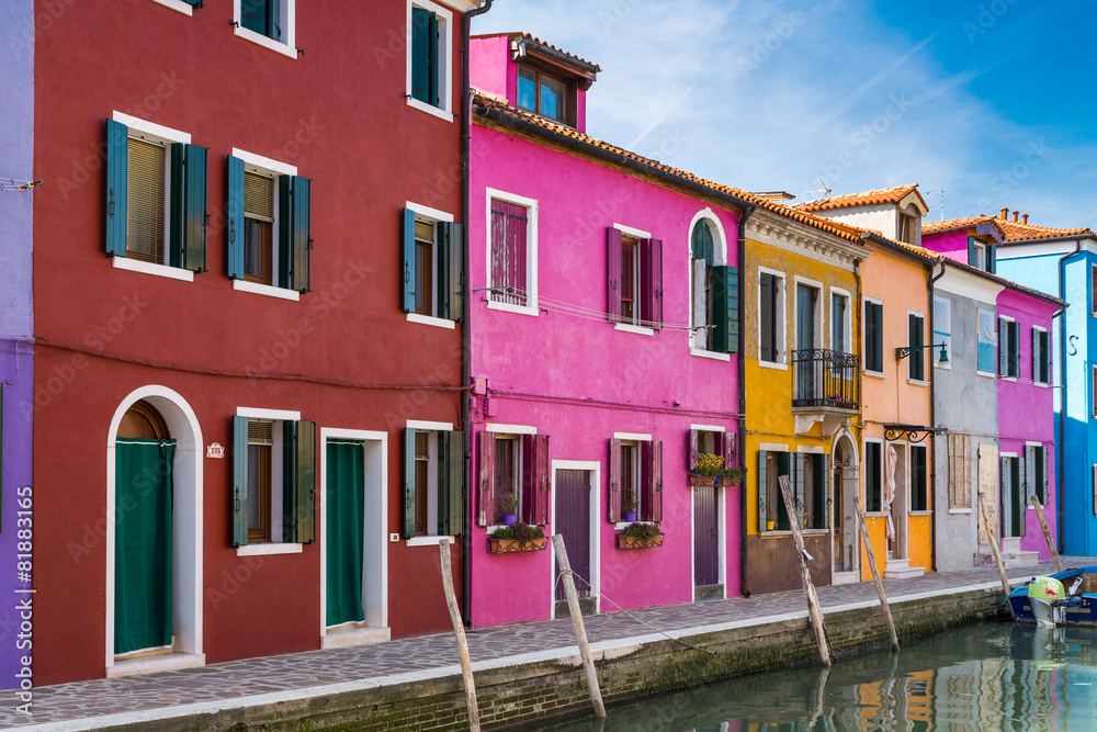 Painted houses of Burano, in the Venetian Lagoon, Italy.