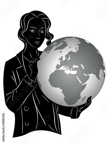 silhouette girl with globe
