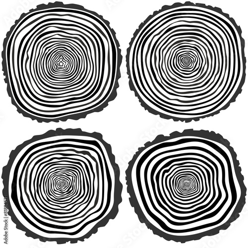Vector tree rings background and saw cut tree trunk