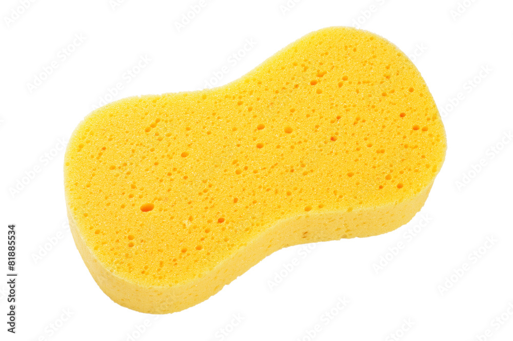 Yellow sponge isolated on the white with clipping path - obrazy, fototapety, plakaty 