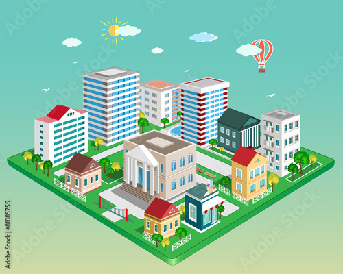 Detailed Flat 3d isometric city