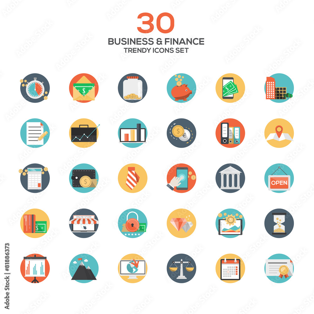 Set of modern flat design Business and Finance icons