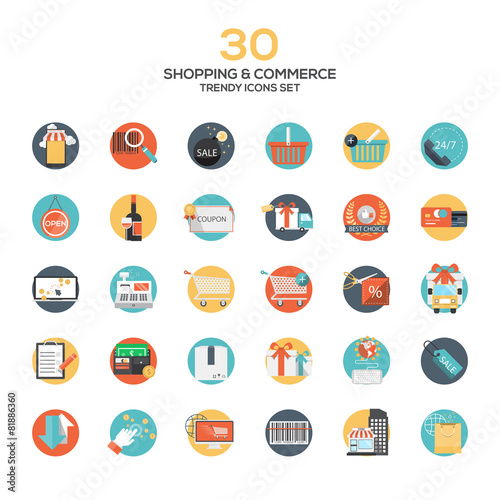 Set of modern flat design Shopping and commerce icons