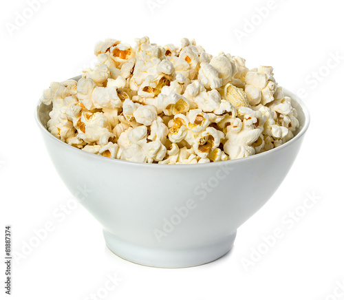 Popcorn isolated n a bowlon a white background