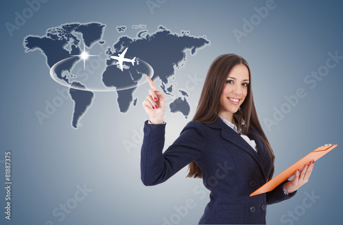 business woman with travel map photo