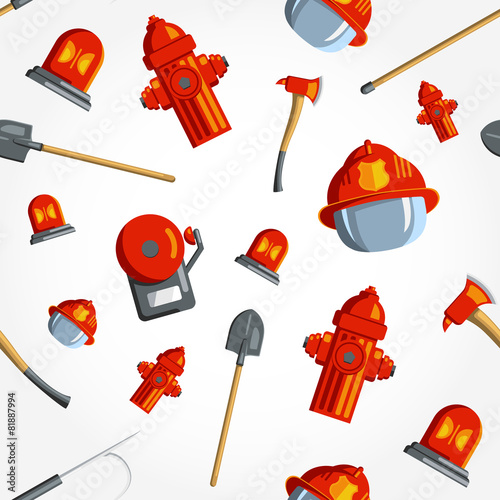 Color vector seamless pattern firefighter equipment. Flat icon b