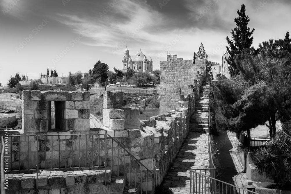 The Ramparts Walk and the Dormition Abbey in Jerusalem