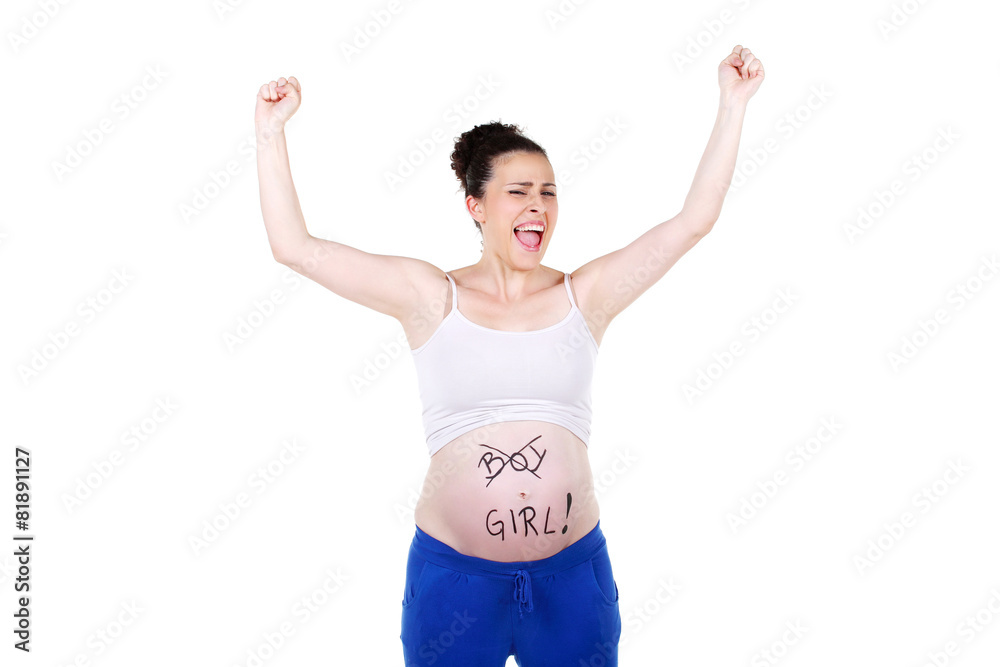 Pregnant women with printed words on her stomach Pregnant women with printed words on her stomach