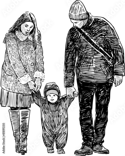 young family for a walk