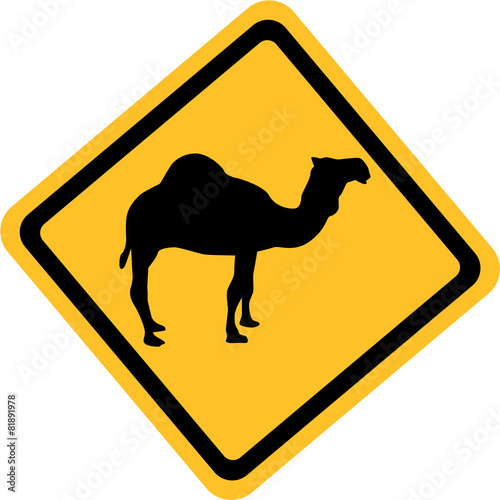 Yellow sign with camel and dromedary