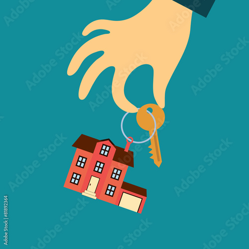 hand of a real estate agent holding a key with a tag in the form