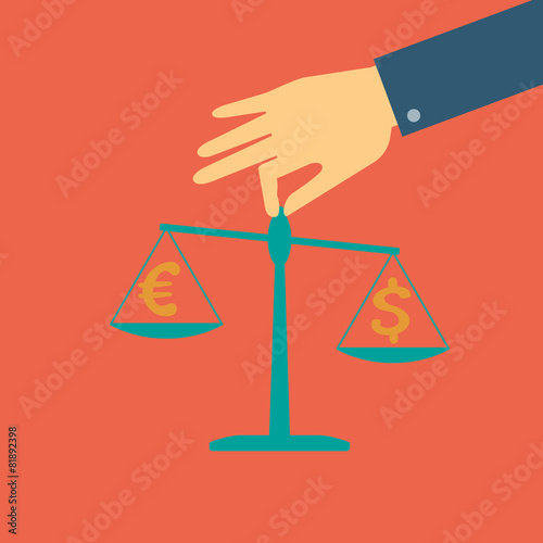 hand of a person puts a coin on the scales