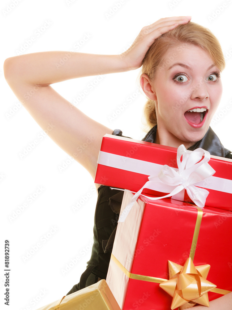 holidays love happiness concept - girl with gift boxes holidays love happiness concept - girl with gift boxes