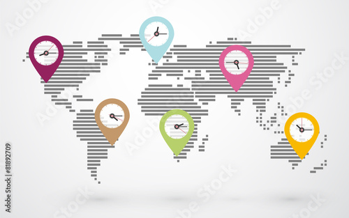 world map with pin marking time zones
